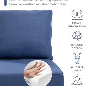 ACTREST Outdoor Seat Cushion Set, 2 Count, Navy Blue, 24 x 24 x 6 in