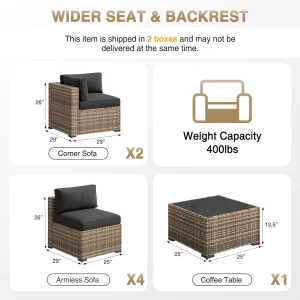 Aoxun 7-Piece Outdoor Wicker Patio Conversation Set With Thick Cushions
