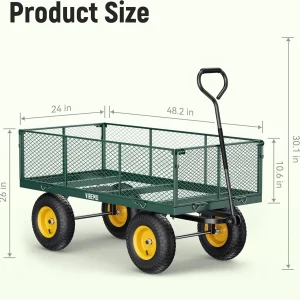 Vibemo Steel Garden Cart 2-in-1, 1400 lbs, 13 in Pneumatic Tires, Black - VB-GC02