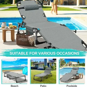 Slsy 5-Position Adjustable Folding Lounge Chair And Cot - 75.2" x 25.6" x 11.8"