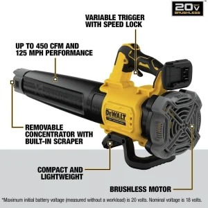 DEWALT 20V MAX XR Cordless Handheld Leaf Blower, 125-MPH 450-CFM - DCBL722B