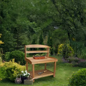 All Things Cedar Deluxe Potting Bench Outdoor Garden Workstation Table - 47-1/2L x 24W x 61H