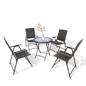 Ulax Furniture 3-Piece Wicker Folding Bistro Set With Balcony Table And Chairs