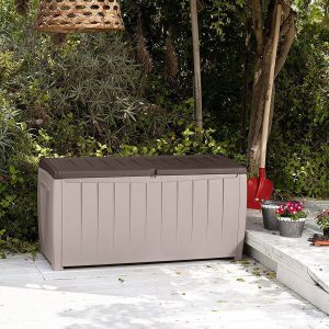 Keter Outdoor Patio Storage Deck Box And Bench, 90 Gallon, Weather Resistant Rattan Resin - Novel