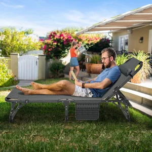 Slsy 5-Position Adjustable Folding Lounge Chair And Cot - 75.2" x 25.6" x 11.8"