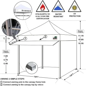 Eurmax USA 10 x 10 Pop-Up Commercial Canopy Tent With 4 Sidewalls, Roller Bag And Awning