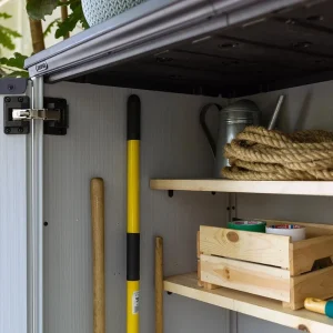Keter Premier Tall Vertical Resin Outdoor Storage Shed With Floor And Locking Double Doors - Grey