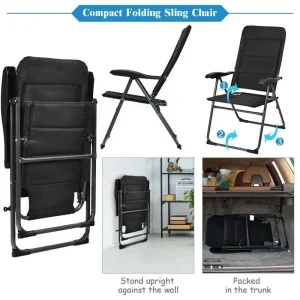 2 Pack Folding Patio Chairs, 7 Position Adjustable Outdoor Sling Recliner Camping Chairs