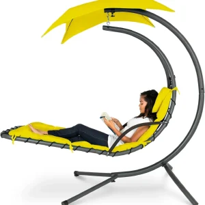 Best Choice Products Outdoor Hanging Steel Chaise Lounge Chair With Canopy, Charcoal Gray - SKY5871