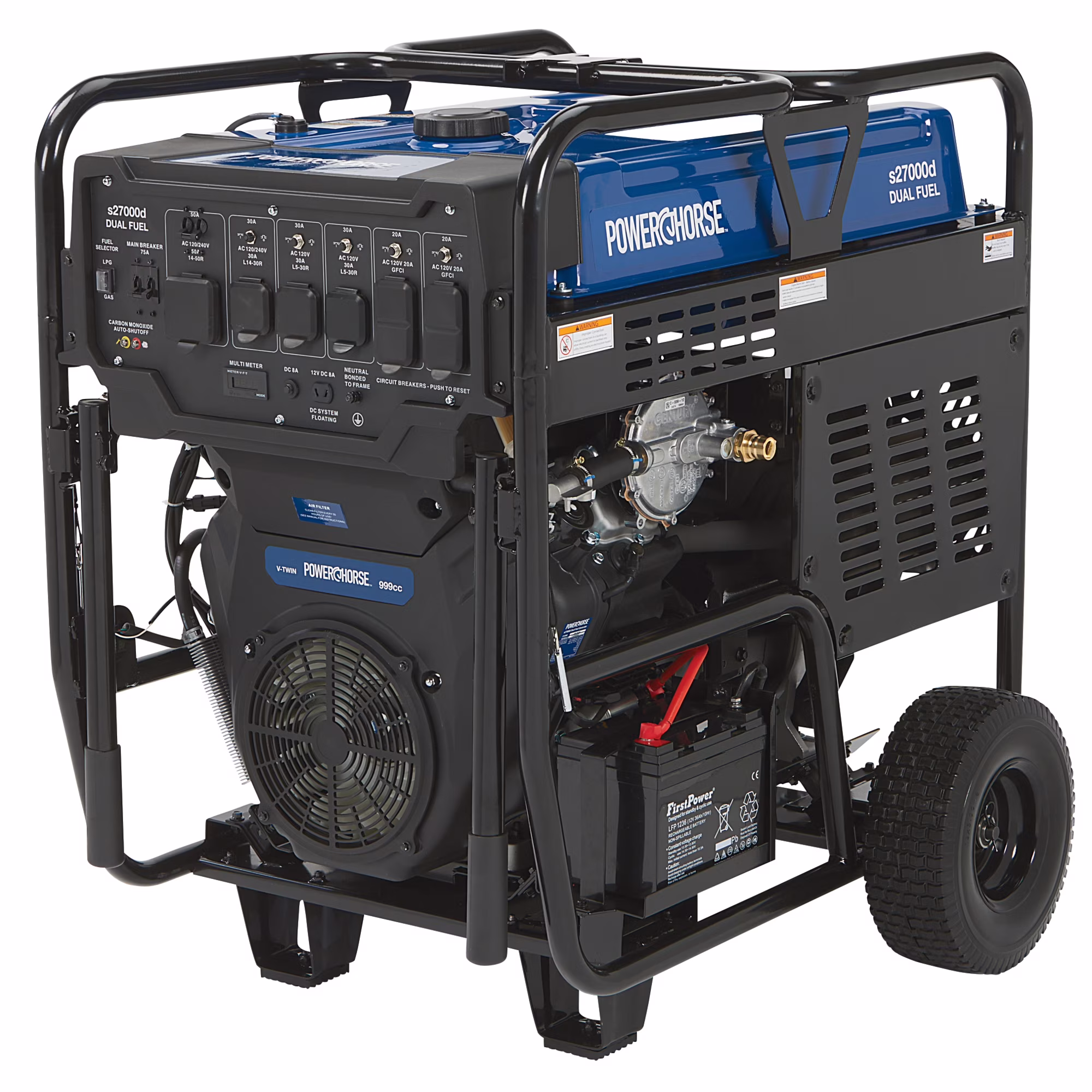 Powerhorse Portable Generator, 27,000 Surge Watts, 18,000 Rated Watts, 120/240V, Dual Fuel, Electric Start, CO Shutdown