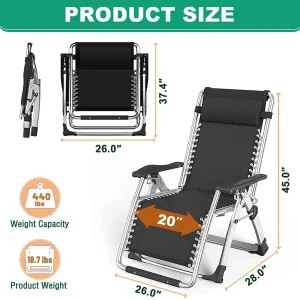 NAIZEA Zero Gravity Chair With Removable Cushion, Cup Holder, and Black Color