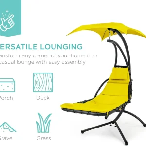 Best Choice Products Outdoor Hanging Steel Chaise Lounge Chair With Canopy, Charcoal Gray - SKY5871