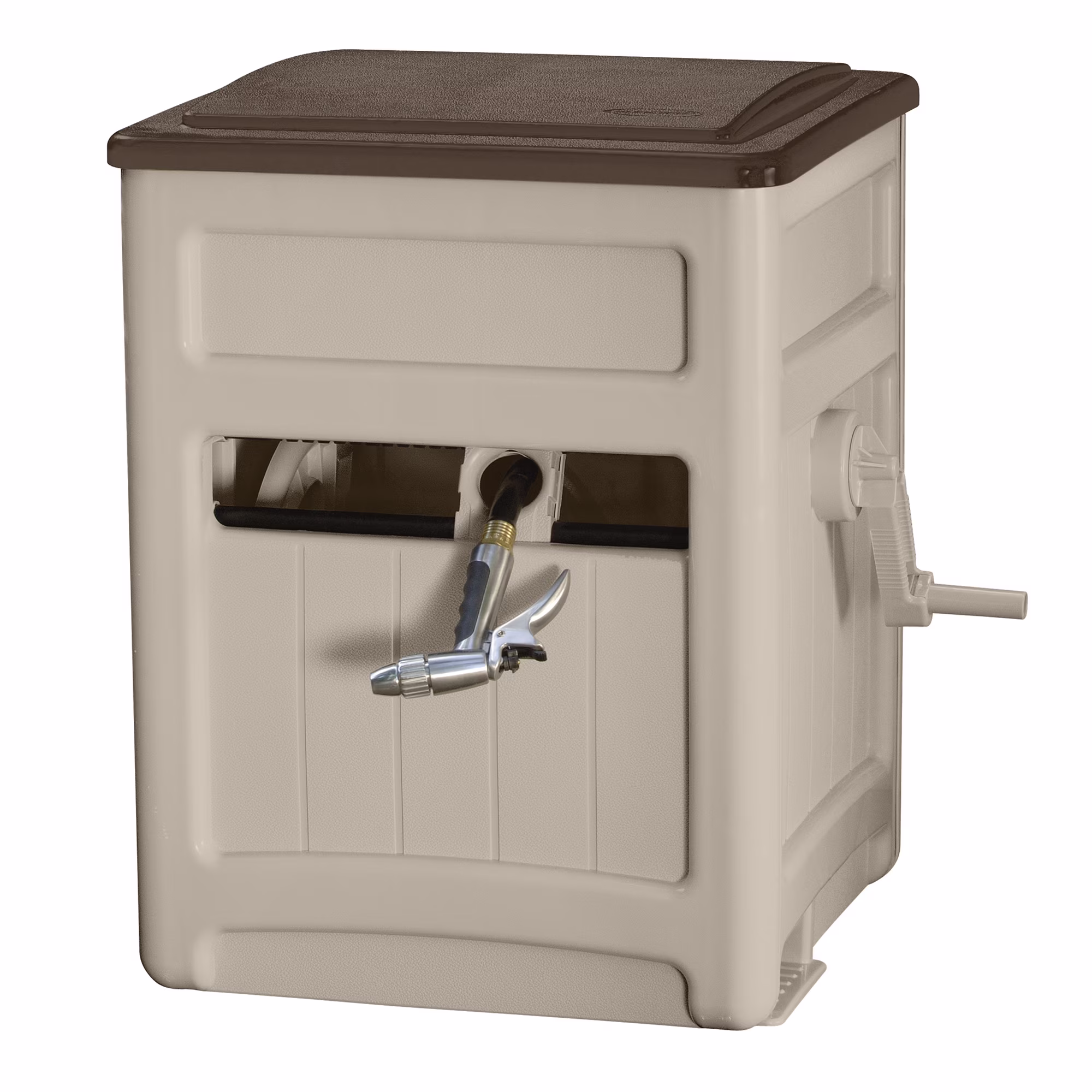 Suncast Smart Trak Hideaway Outdoor Garden Hose Reel With Storage Bin, Taupe - 225'