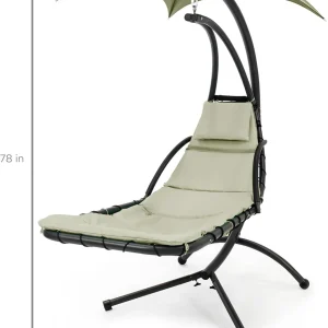Best Choice Products Outdoor Hanging Steel Chaise Lounge Chair With Canopy, Charcoal Gray - SKY5871