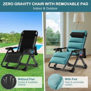 NAIZEA Zero Gravity Chair With Removable Cushion, Cup Holder, and Black Color