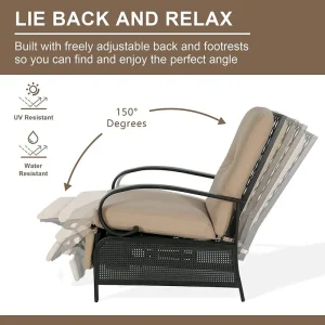 Adjustable Patio Recliner Lounge Chair With Cushion, 300 lbs - 38 (D) x 26.5 (W) x 38.5 (H) Inches