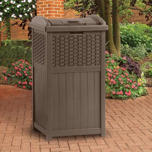 Suncast 77 Quart Resin Beverage Cart, Java, With 33 Gallon Resin Trash Can