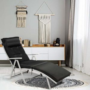 7 Position Folding Outdoor Chaise Lounge Chair With Cushion And Pillow