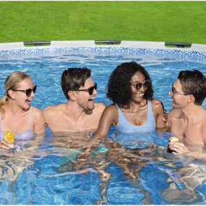 Steel Pro MAX 14 Foot x 48 Inch Round Steel Frame Above Ground Pool Set With 1,000 Filter Pump, Ladder And Cover - Gray