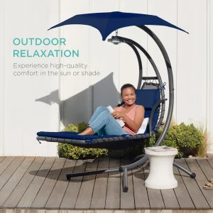 Best Choice Products Outdoor Hanging Steel Chaise Lounge Chair With Canopy, Charcoal Gray - SKY5871