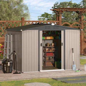 U-MAX 8 x 6 ft. Wood Grain Outdoor Metal Storage Shed With Lockable Door