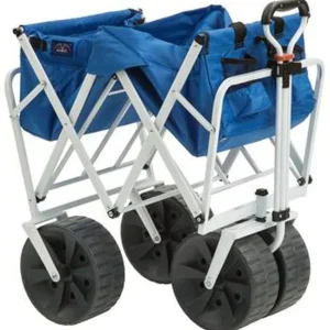 Mac Sports Heavy Duty Collapsible Folding All Terrain Utility Beach Wagon Cart, Blue/Black