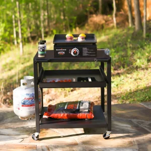 NUUK Three-Shelf Heavy Duty Rolling Outdoor Pizza Oven Table, 24 in x 30 in Steel
