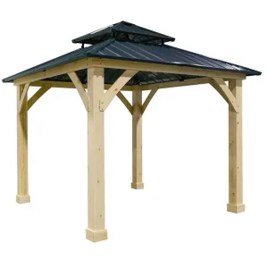 Hardtop Patio Gazebo, 10 x 10 FT, Gray, Wood And Steel