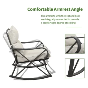 COSIEST 3 Piece Metal Bistro Set With Beige Cushions And Coffee Table