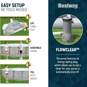 Steel Pro MAX 14 Foot x 48 Inch Round Steel Frame Above Ground Pool Set With 1,000 Filter Pump, Ladder And Cover - Gray