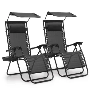 MoNiBloom Zero Gravity Reclining Chairs Set Of 2 With Canopy Shade And Headrest, Black - 330 lbs