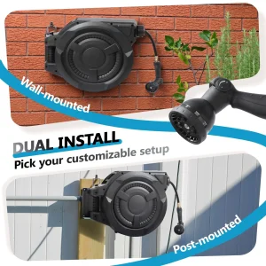 Wall-Mounted Retractable Garden Hose Reel With 100 ft 1/2 Inch Hose And 180 Degree Swivel