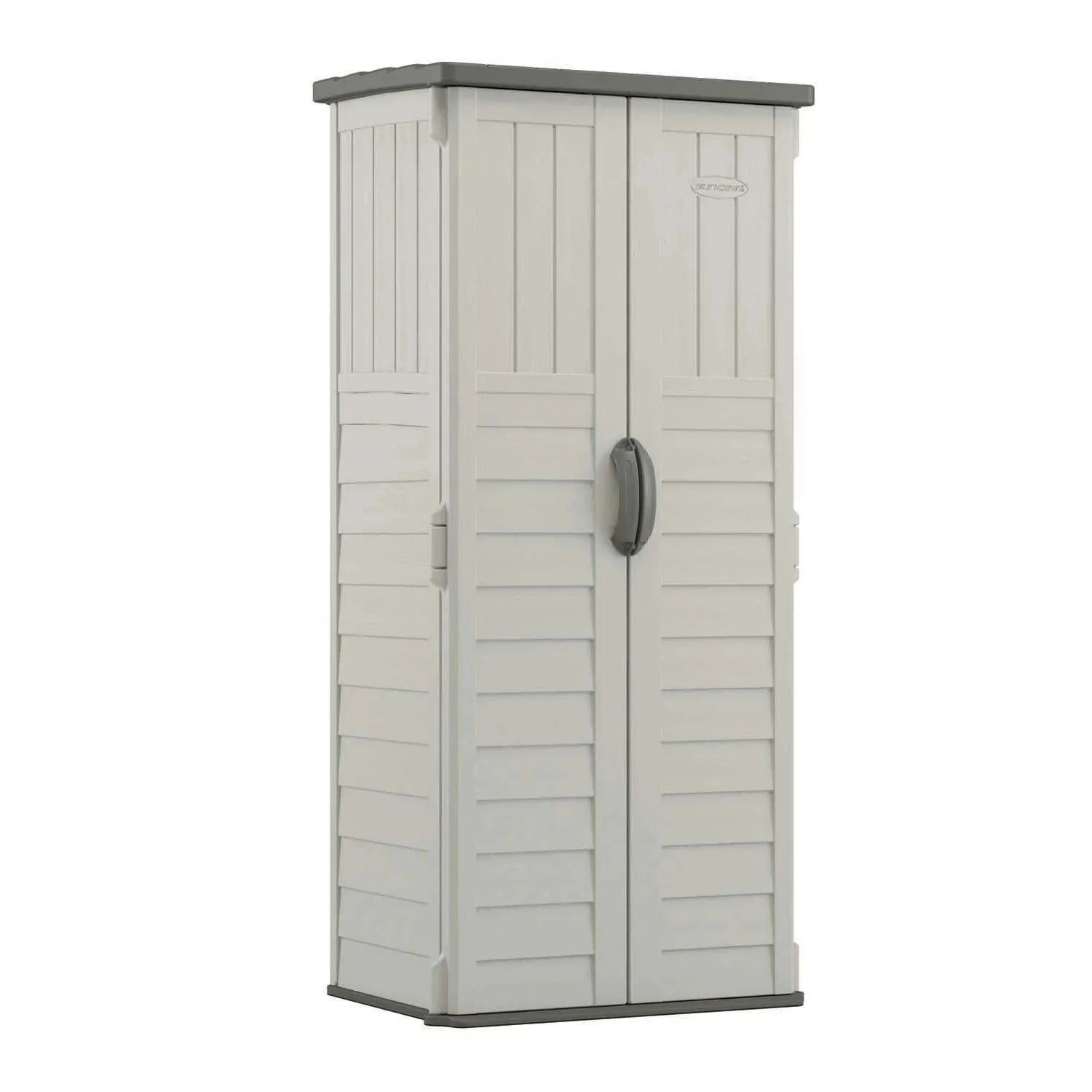 Suncast Resin Vertical Storage Shed, 22 Cubic Feet, Light Taupe, 2' 1.5in x 2' 8.5in x 6' - BMS1250