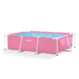 INTEX Rectangular Metal Frame Above Ground Swimming Pool, Pink, 7ft x 23in