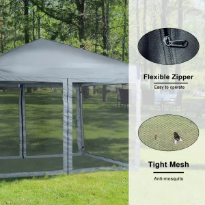 Aoodor Pop Up Canopy 12'x12' With Removable Mesh Sidewalls - Black