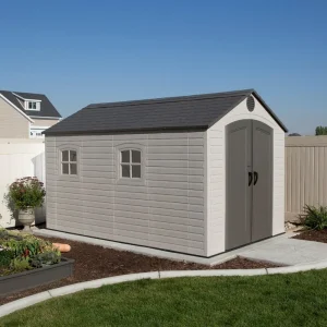 Plastic Storage Shed, 8 ft. W x 12.5 ft. D, Desert Tan And Dark Brown