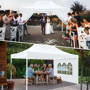 HOTEEL Heavy Duty Pop-Up Canopy Tent 10x15, 4 Sidewalls, Black