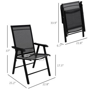 Patio Folding Stackable Outdoor Sling Chairs, 4 Count, Black - 22.87in L x 25.15in W x 37in H