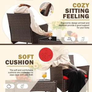4-Piece Outdoor Patio Furniture Set With Rattan Wicker Chairs, Loveseat And Glass-Top Table