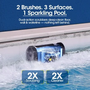 Cordless Robotic Pool Vacuum Cleaner With Track Drive, Sonar Navigation, 180W Brushless Motor, 150-Min Runtime, Dark Blue