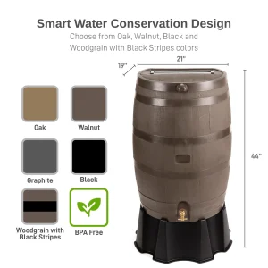50 Gallon Rain Barrel With Brass Spigot And Flat-Back Design