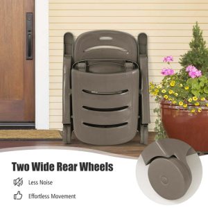 Rolling Folding Plastic Pool Lounge Chair With Armrests, 5 Position - Patio Deck Beach Chair