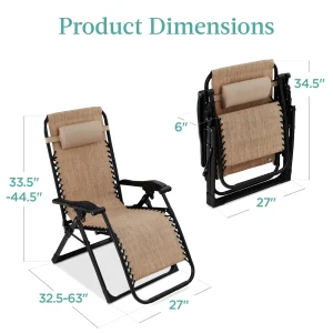 Best Choice Products Oversized Zero Gravity Folding Recliner With Removable Cushion And Side Tray - Fossil Gray
