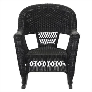 Jeco Resin Wicker Outdoor Patio Rocker Chair And End Table Set, 3-Piece, White