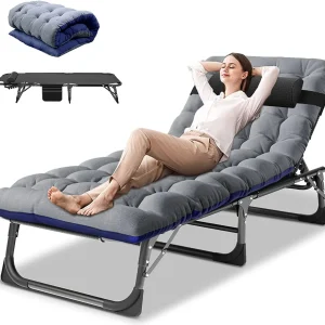Slsy 5-Position Adjustable Folding Lounge Chair And Cot - 75.2" x 25.6" x 11.8"