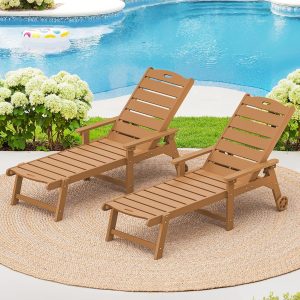 LUE BONA Outdoor Chaise Lounge Chairs Set Of 2, HDPS, 5-Position Adjustable