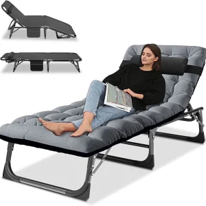 Slsy 5-Position Adjustable Folding Lounge Chair And Cot - 75.2" x 25.6" x 11.8"