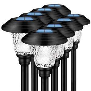 Solar Garden Landscape Lights, 8 Pack - Waterproof Glass Stainless Steel Auto-On/Off