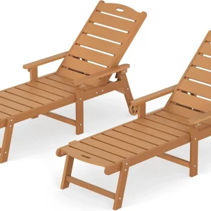 LUE BONA Outdoor Chaise Lounge Chairs Set Of 2, HDPS, 5-Position Adjustable
