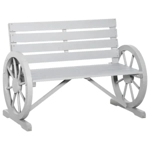 Outsunny Wooden Wagon Wheel Bench, 2-Person, Fir Wood, Carbonized, 41.5in L x 23.25in W x 29.5in H - 84B-183